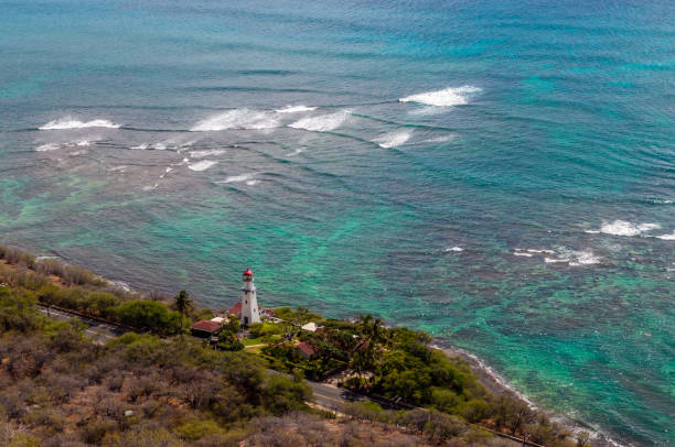 Waves Crash on the Coral in Front of Diamond Head Lighthouse