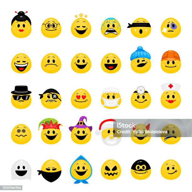 Vector Set Of Emoji Stock Illustration - Download Image Now - Emoticon, Superhero, Headband