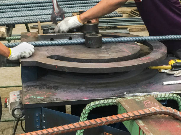 istock Prepared round pipe steel on the bending machine. 1020170128