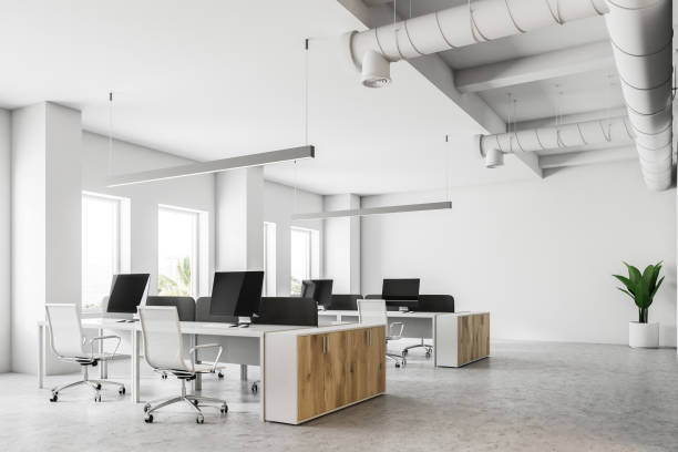 白のオープン スペースのオフィス コーナー - オフィス おしゃれ ストックフォトと画像