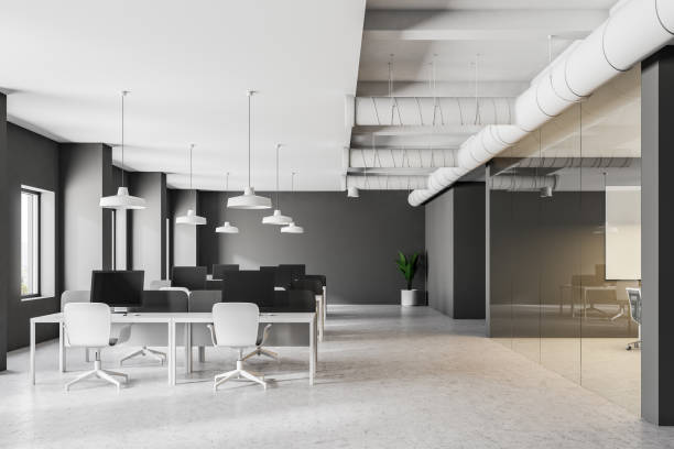 istock Gray minimalistic office interior, meeting room 1020181650