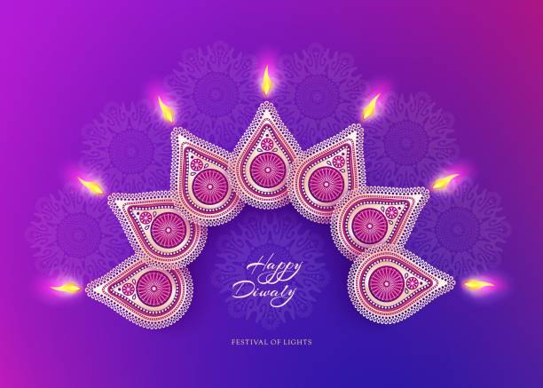 diwali festival ferien-design goldene nationalen lampen diyaultraviolet hintergrund - diya öllampe stock-grafiken, -clipart, -cartoons und -symbole