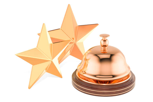 istock Reception Service Bell with 2 Stars Rating concept, 3D rendering isolated on white background 1020197528