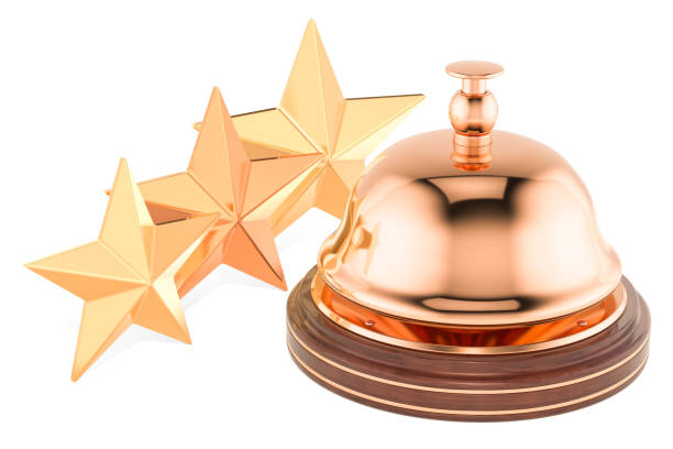 istock Reception Service Bell with 3 Stars Rating concept, 3D rendering isolated on white background 1020197530