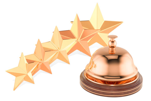 istock Reception Service Bell with Five Stars Rating, 3D rendering isolated on white background 1020197542