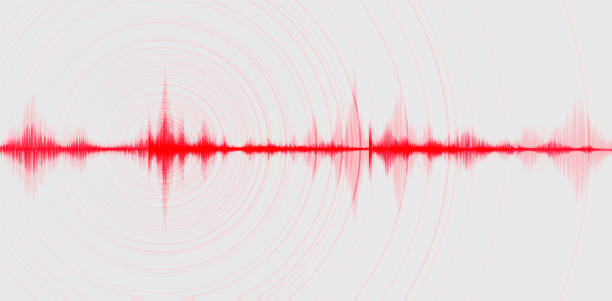 blur red digital sound wave low и hight richter масштабе с круг вибрации на белом фоне, технологии и землетрясения диаграммы волны и "nmoving сердце концепции, диза� - earthquake stock illustrations