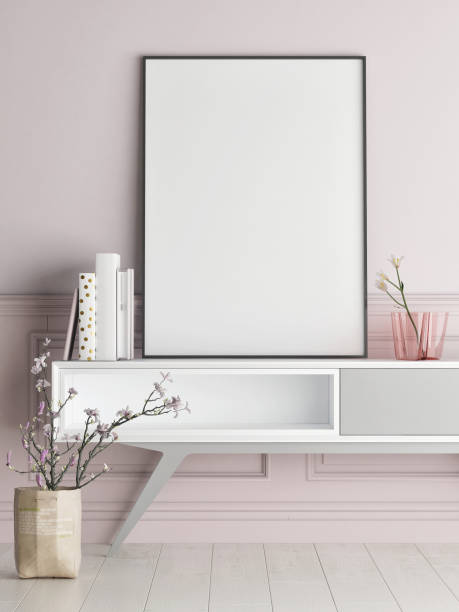 istock Mock up poster on rose wall, hipster background 1020202892