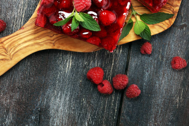 Raspberry Cake for holidays with mint and fresh delicious raspberries