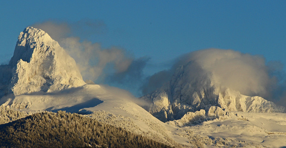 This photo of the Grand Tetons and Mt. Jackson specifically was taken from the western side of range near Driggs, Idaho in January.