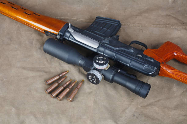 istock SVD sniper rifle on khaki canvas background 1020230972