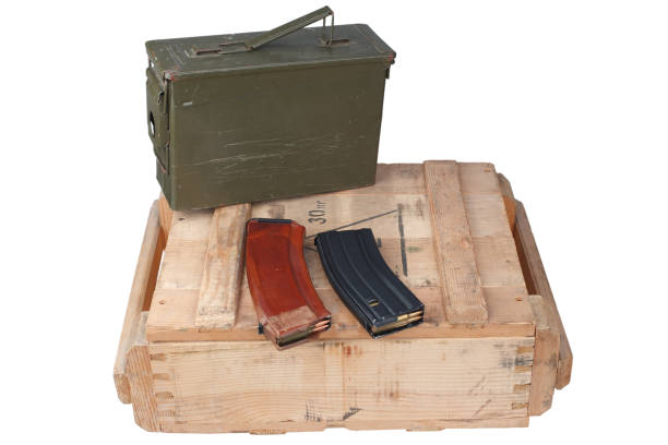 istock m16 and ak47 magazines on wooden box 1020233096