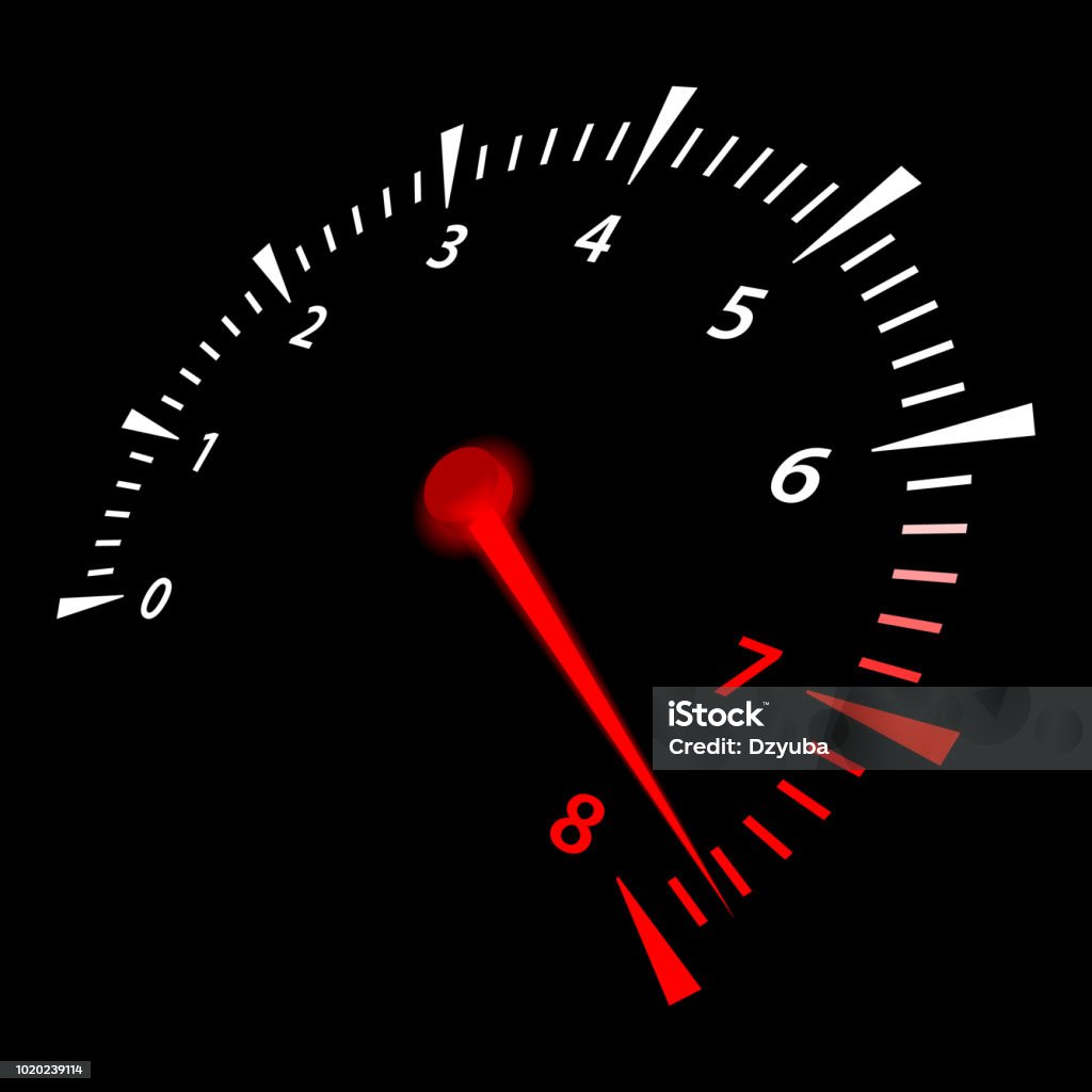 Realistic car tachometer Realistic car tachometer. Vector illustration indicating the limit or exceeding it. Speedometer stock vector