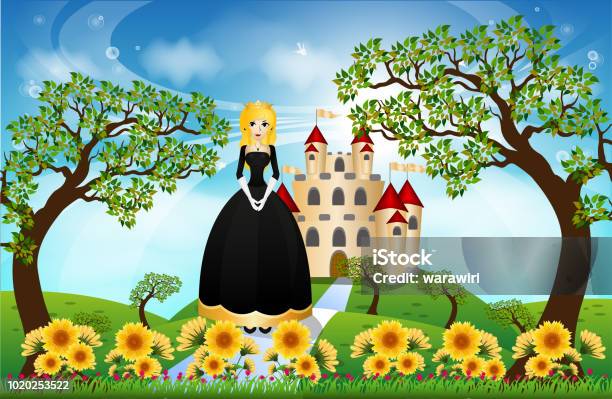 Beautiful Princess And Castle Stock Illustration - Download Image Now - Adult, Adults Only, Beauty