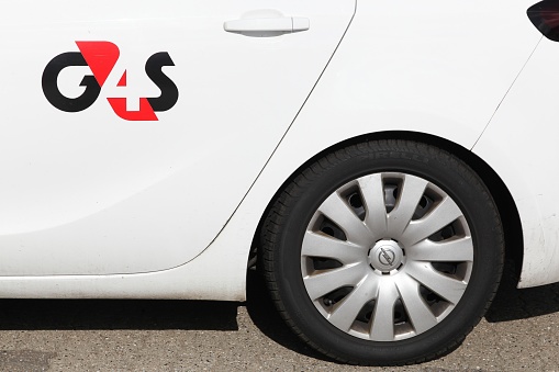 Holme, Denmark - June 23, 2018: G4S car on a parking. G4S is a British multinational security services company headquartered in central London and It is the world's largest security company