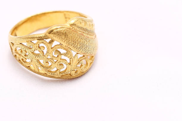istock Beautiful gold ring on white background 1020296968