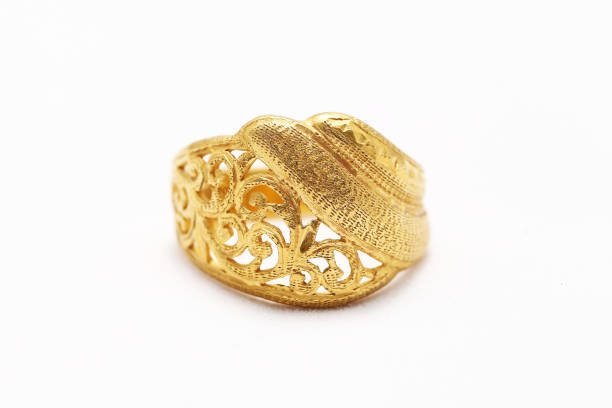 istock Beautiful gold ring on white background 1020296998