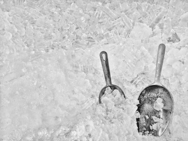 palita de metal hielo en cubo de hielo - ice machine fotografías e imágenes de stock