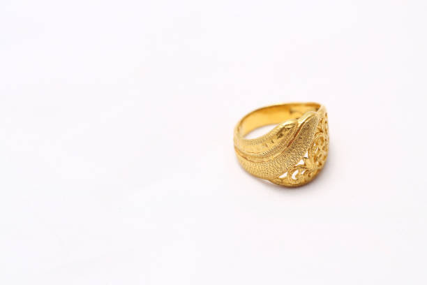 istock Beautiful gold ring on white background 1020297114