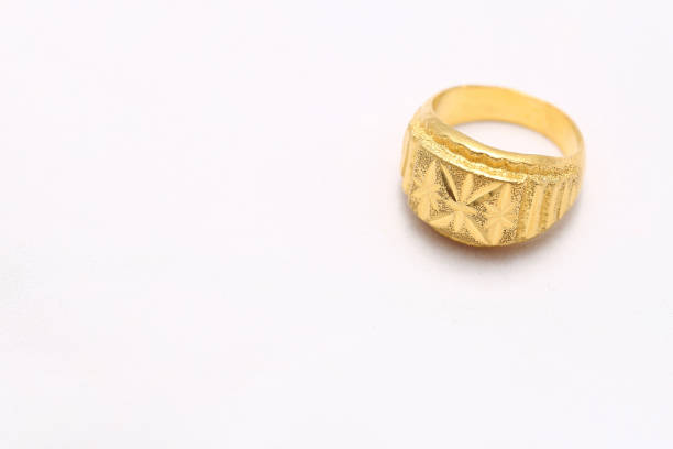 istock Beautiful gold ring on white background 1020297230