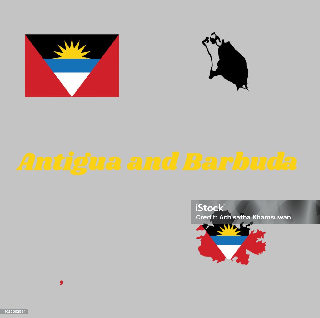 Phác Thảo Bản Đồ Và Cờ Của Antigua Và Barbuda Một Ba Màu Ngang Màu ...