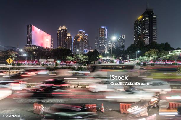 Rush Hour Captured With Blurred Motion In The Heart Of The Business District Of Jakarta In Indonesia Stock Photo - Download Image Now