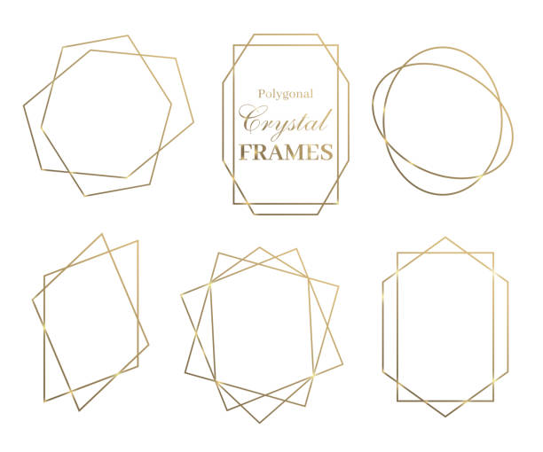 Vector geometry golden frames. Set of crystal shiny design elements. Vector geometry golden frames. Set of crystal shiny design elements. Modern and fashionable. rhombus stock illustrations
