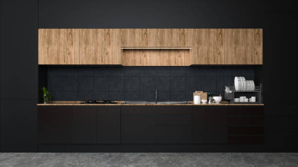 istock Modern kitchen interior with furniture.3d rendering 1020335752