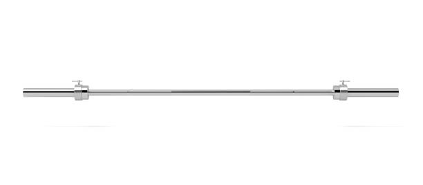 istock 3d rendering of a single metal barbell without any weights hanging horizontally on a white background 1020347742