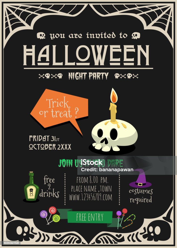 happy halloween party invitation card. happy halloween invitation card. halloween greeting card with cartoon illustration . Halloween stock vector