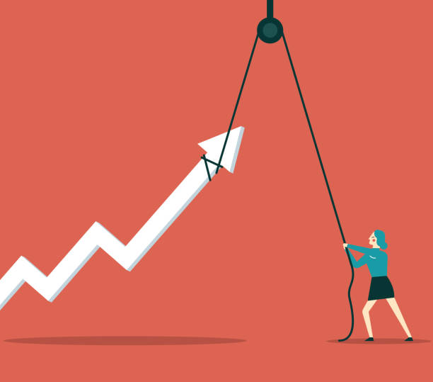 istock Businesswoman with hoist up arrow 1020380034