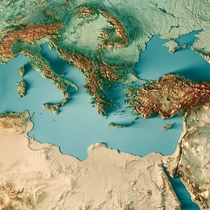 Mediterráneo Oriental Color de mapa topográfico de Render 3D photo