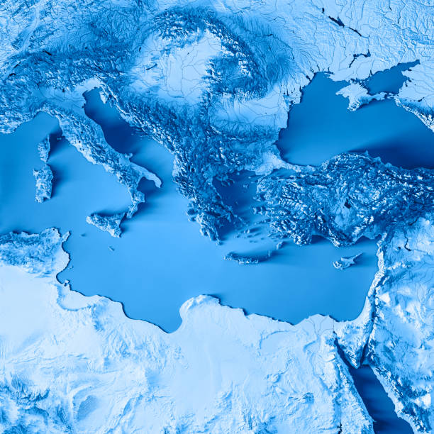 istock East Mediterranean Sea 3D Render Topographic Map Blue 1020385924
