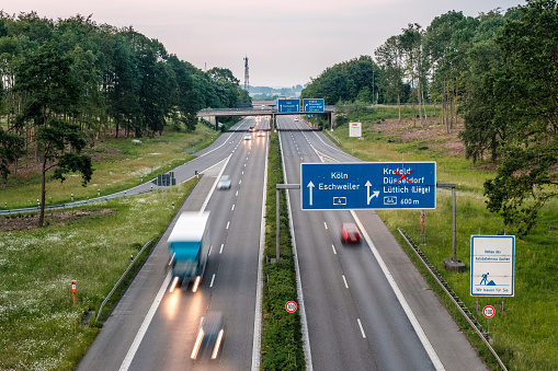 Mönchengladbach, Germany, November 2, 2022 - Three-lane highway (Autobahn A52) near Düsseldorf, Germany