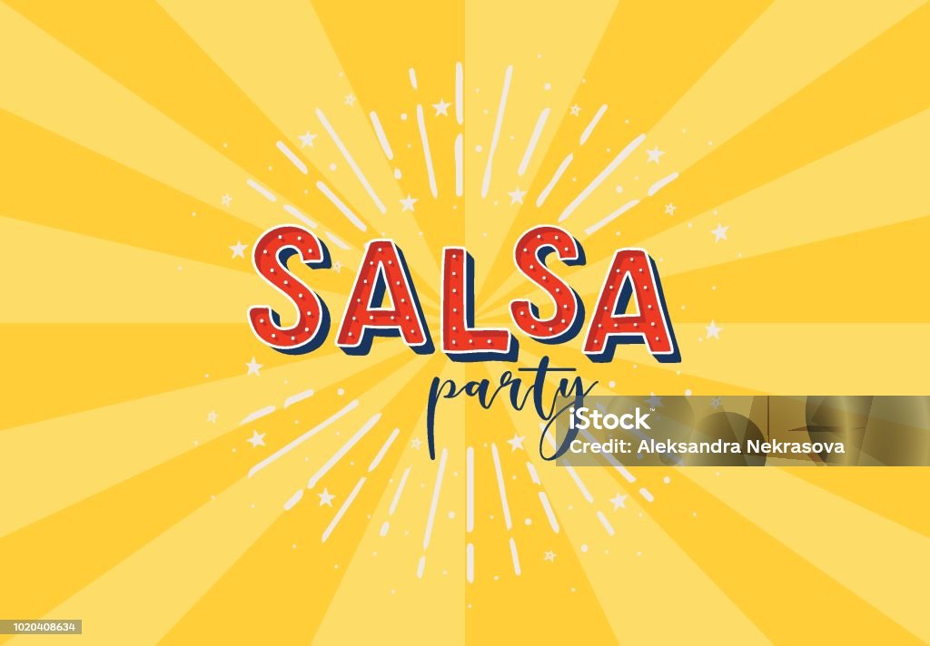 Salsa party vector logotype Salsa party vector logotype. Yellow rays background.  Poster for dance party, cards, banners, t-shirts, dance studio. Salsa Dancing stock vector