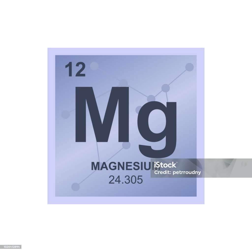 Vector symbol of Magnesium on the background from connected molecules Vector symbol of Magnesium from the Periodic Table of the elements on the background from connected molecules. Symbol is isolated on white background. Magnesium stock vector
