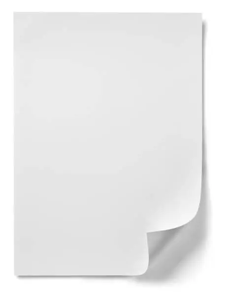 Photo of paper with curl blank page document