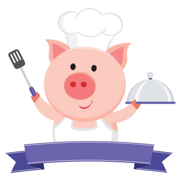 süße schwein-chef - pork chop illustrations stock-grafiken, -clipart, -cartoons und -symbole