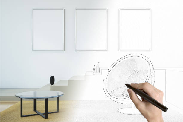 istock Hand drawing contemporary living room 1020430698