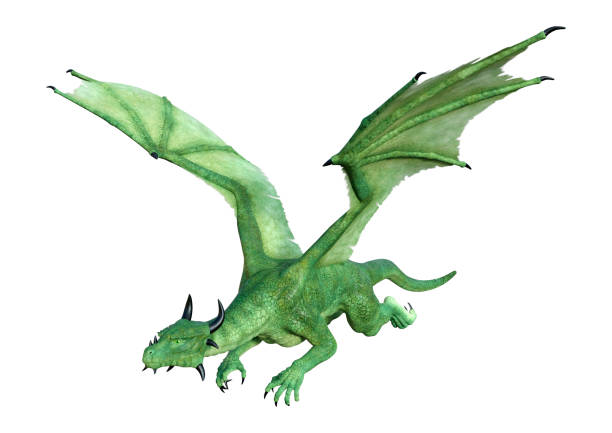 istock 3D illustration green fairy tale dragon on white 1020435802