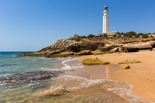 The Cabo de Trafalgar is a cape located in Los Caños de Meca, within the municipality of Barbate (Cádiz, Spain). In its vicinity took place on October 21, 1805 the famous battle of Trafalgar, in which the Franco-Spanish squadron was defeated by the English commanded by Admiral Nelson. Cape Trafalgar marks the northwestern end of the Strait of Gibraltar. Near there are beuty beaches for relax