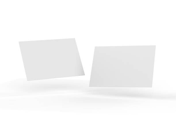 mockup volantino a4 su sfondo bianco isolato, illustrazione 3d - cartolina postale foto e immagini stock