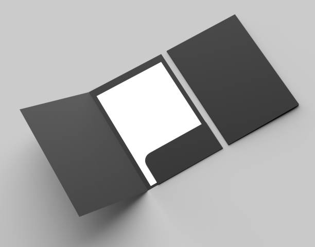 istock A4 size single pocket reinforced black folder mock up isolated on gray background. 3D illustration. 1020453348