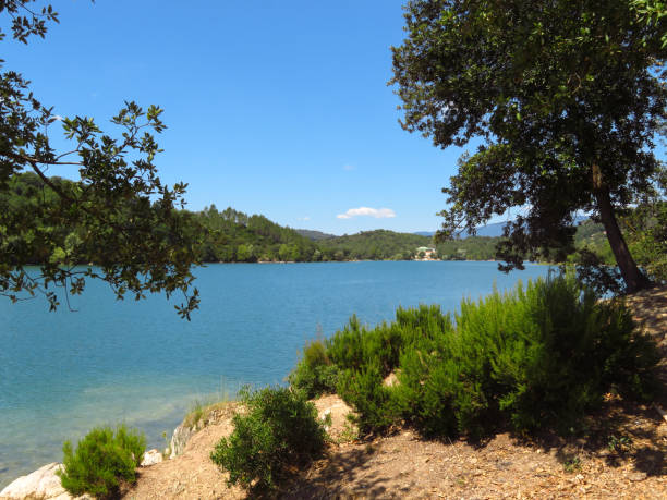 Lake St Cassien in the South of France with beautiful blue sky and water