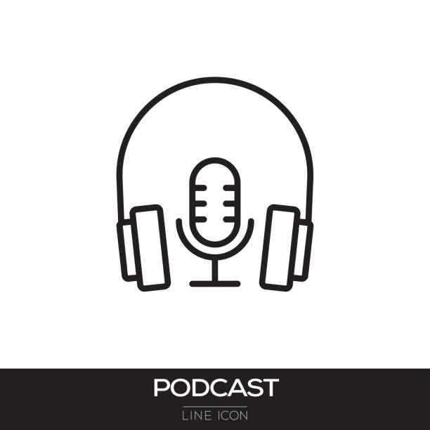 podcast-line-symbol - analoger tonträger stock-grafiken, -clipart, -cartoons und -symbole