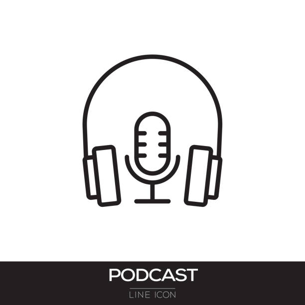 ilustraciones, imágenes clip art, dibujos animados e iconos de stock de icono de línea de podcast - soporte de almacenamiento de audio analógico