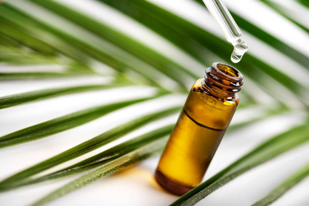 istock essential oil falling from glass dropper. copy space 1020456762
