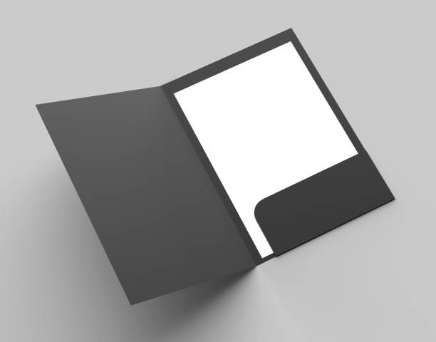 istock A4 size single pocket reinforced black folder mock up isolated on gray background. 3D illustration. 1020461348