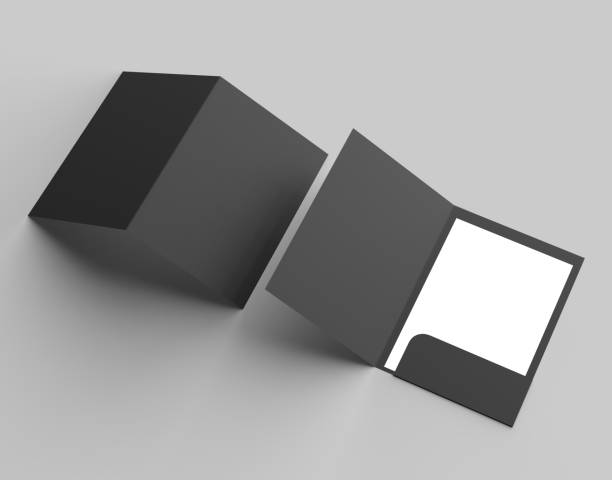 istock A4 size single pocket reinforced black folder mock up isolated on gray background. 3D illustration. 1020464978