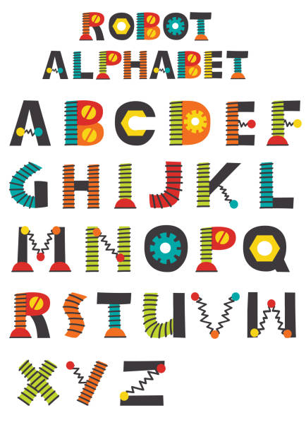 colorful robot alphabet vector art illustration