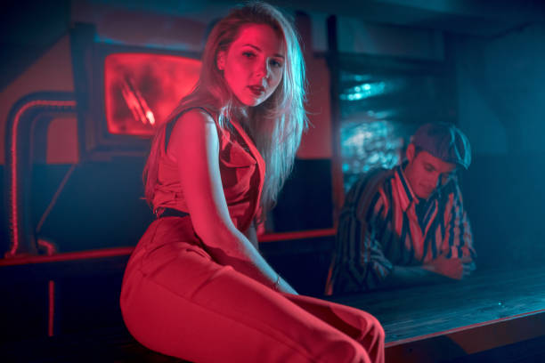 istock Young Woman is Sitting on Bar Counter next to Barman 1020470880